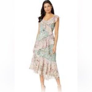 Maggy London floral asymmetric dress.